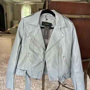 NWT Vero Moda grey steel color leather biker jacket size medium
